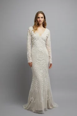 Coast Premium Embellished V Neck Long Sleeve Maxi Dress -Coast Sales Store bcc03501 ivory xl 4