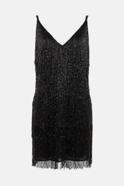 Coast Beaded Fringe Mini Dress -Coast Sales Store bcc03514 black xl 3