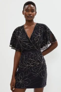 Coast Beaded Applique Velvet Mini Dress