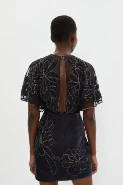 Coast Beaded Applique Velvet Mini Dress -Coast Sales Store bcc03548 black xl 2