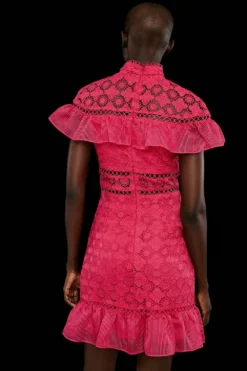 Coast Premium Panelled Lace Organza Trim Mini Dress -Coast Sales Store bcc03553 hot20pink xl 2