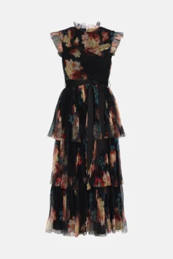 Coast Tiered Mesh Belted Midi Dress -Coast Sales Store bcc03614 black xl 3