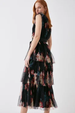 Coast Tiered Mesh Belted Midi Dress -Coast Sales Store bcc03614 black xl 4