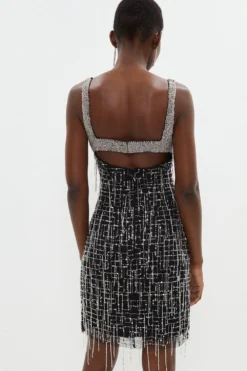 Coast Premium Drape Corset Fringe Mini Dress -Coast Sales Store bcc03641 black xl 2