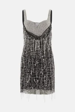 Coast Premium Drape Corset Fringe Mini Dress -Coast Sales Store bcc03641 black xl 3