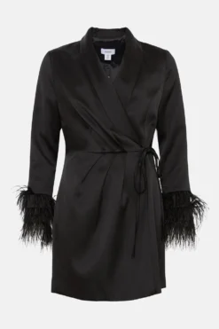 Coast Drape Front Feather Cuff Mini Dress -Coast Sales Store bcc03667 black xl 3