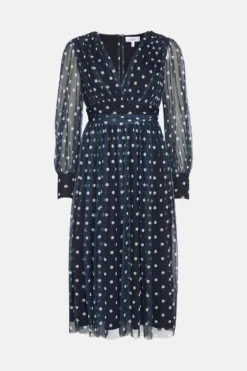 Coast Printed Mesh Plunge Neck Midi Dress -Coast Sales Store bcc03670 mono xl 3
