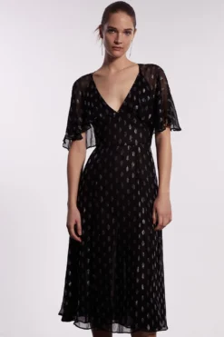 Coast Metallic Spot Cape Sleeve Midi Dress