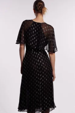 Coast Metallic Spot Cape Sleeve Midi Dress -Coast Sales Store bcc03722 black xl 2