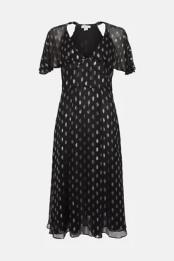 Coast Metallic Spot Cape Sleeve Midi Dress -Coast Sales Store bcc03722 black xl 3