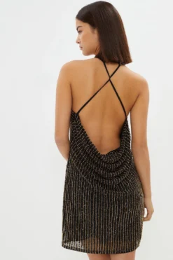 Coast Petite Premium Linear Sequin Cross Neck Dress -Coast Sales Store bcc03749 black xl 2