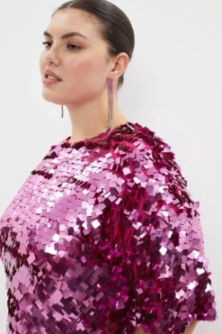 Coast Plus Size Premium Square Sequin T Shirt Dress -Coast Sales Store bcc03752 pink xl 1