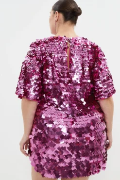Coast Plus Size Premium Square Sequin T Shirt Dress -Coast Sales Store bcc03752 pink xl 2