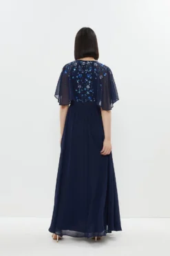 Coast Maxi Dress With Flutter Sleeve & Beading -Coast Sales Store bcc03770 navy xl 2