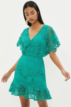 Coast Mini V Neck Lace Dress With Flare Sleeve