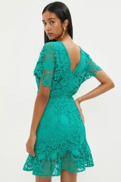 Coast Mini V Neck Lace Dress With Flare Sleeve -Coast Sales Store bcc03777 green xl 2