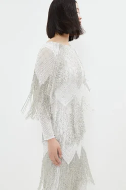 Coast Premium Fringe Embellished Maxi Dress -Coast Sales Store bcc03788 ivory xl 5