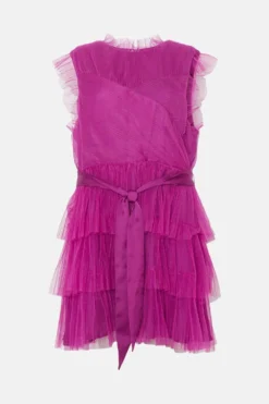 Coast Plus Size Tiered Mesh Belted Mini Dress -Coast Sales Store bcc03802 magenta xl 3