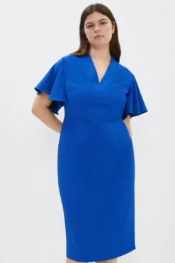 Coast Plus Size V Neck Flare Sleeve Dress
