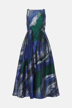 Coast Premium Metallic Abstract Jacquard Midi Dress -Coast Sales Store bcc03820 blue xl 3