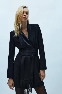 Coast Belted Fringe Detail Blazer Dress