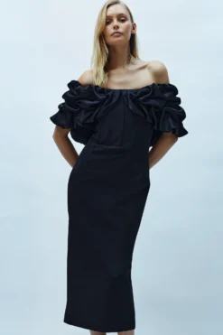 Coast Structured Oversized Ruffle Sleeve Midi Dress