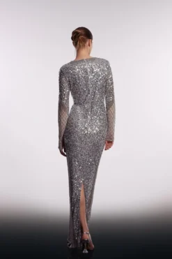 Coast Embellished Mesh Overlay V Neck Dress -Coast Sales Store bcc03838 silver xl 2 scaled