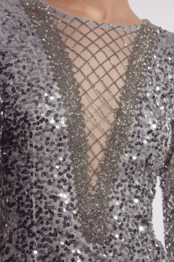 Coast Embellished Mesh Overlay V Neck Dress -Coast Sales Store bcc03838 silver xl 5 scaled