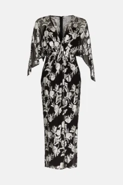 Coast Premium Metallic Kimono Sleeve V Neck Dress -Coast Sales Store bcc03854 black xl 3