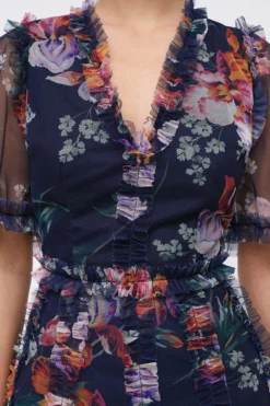 Coast Petite V Neck Angel Sleeve Mesh Dress -Coast Sales Store bcc03895 navy xl 5