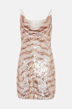 Coast Cowl Neck Sequin Mini Dress In Sequin -Coast Sales Store bcc03901 pink xl 3