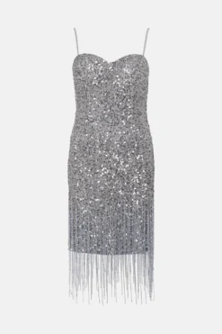 Coast Sequin Bustier Dress With Beaded Fringe -Coast Sales Store bcc03902 grey xl 3