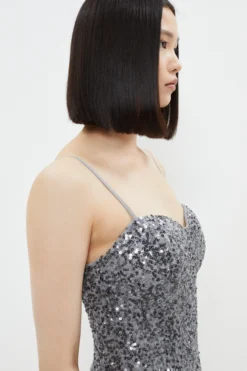 Coast Sequin Bustier Dress With Beaded Fringe -Coast Sales Store bcc03902 grey xl 4 scaled