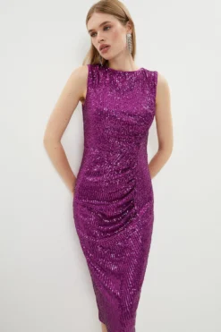 Coast Sequin Dress With Ruching
