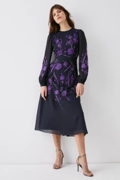 Coast Trailing Dahlia Floral Embroidered Midi Dress -Coast Sales Store bcc03951 ink xl 4
