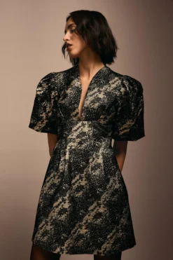 Coast Julie Kuyath Puff Sleeve Jacquard Mini Dress