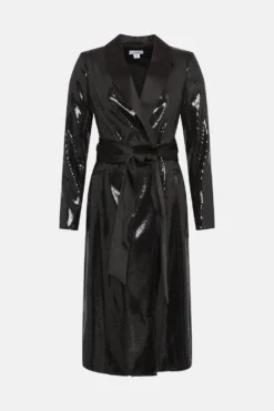 Coast Premium Sequin Satin Trim Belted Blazer Dress -Coast Sales Store bcc03976 black xl 3