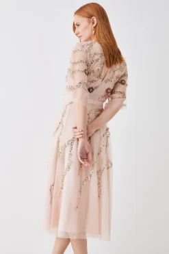 Coast Midi Dress With Hand Embellished Flowers -Coast Sales Store bcc03987 blush xl 2