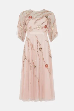 Coast Midi Dress With Hand Embellished Flowers -Coast Sales Store bcc03987 blush xl 3