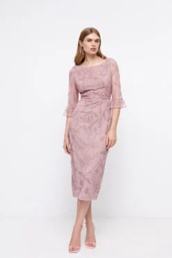 Coast Hand Beaded Midi Dress With Flared Cuff