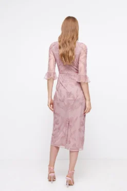 Coast Hand Beaded Midi Dress With Flared Cuff -Coast Sales Store bcc03988 pink xl 2