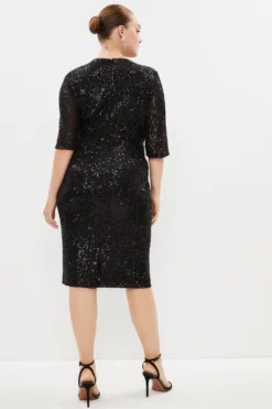 Coast Plus Sequin Dress With Twist Front -Coast Sales Store bcc04022 black xl 2
