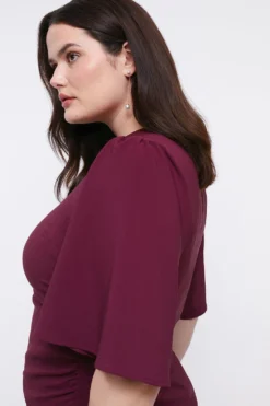 Coast Plus Size Flare Sleeve Crepe Wrap Pencil Dress -Coast Sales Store bcc04049 merlot xl 1