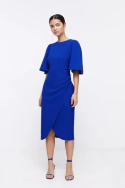 Coast Petite Flare Sleeve Crepe Wrap Pencil Dress