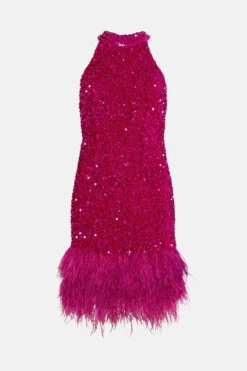 Coast Sequin Velvet Mini Dress With Feather Hem -Coast Sales Store bcc04057 pink xl 3