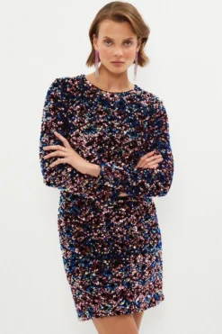 Coast Multi Sequin Mini Shift Dress