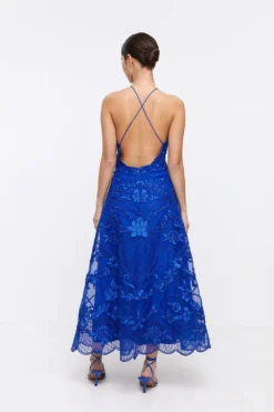 Coast Petite Halterneck Midi Dress In Cutwork Lace -Coast Sales Store bcc04112 cobalt xl 2