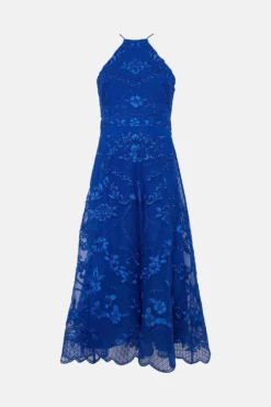 Coast Petite Halterneck Midi Dress In Cutwork Lace -Coast Sales Store bcc04112 cobalt xl 3