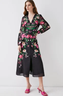 Coast Mirror Photo Floral Button Through Midi Dress