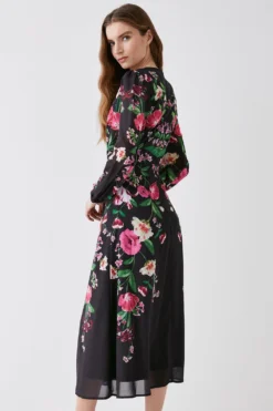 Coast Mirror Photo Floral Button Through Midi Dress -Coast Sales Store bcc04114 black xl 2